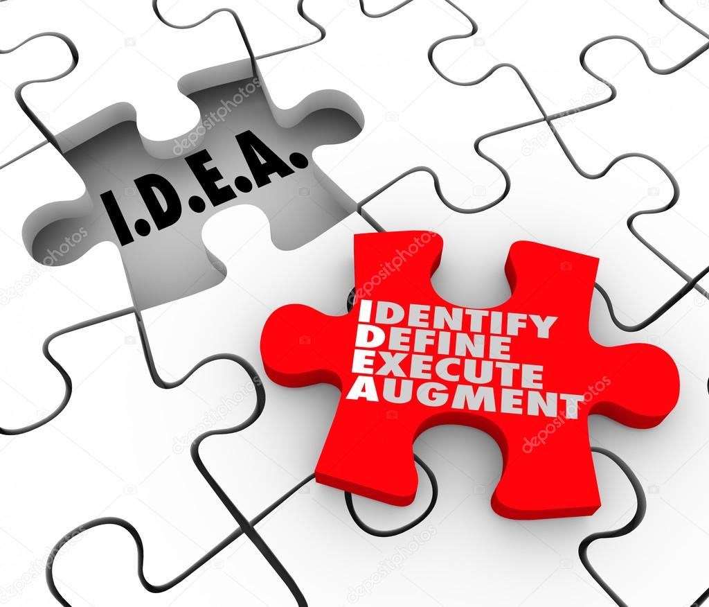 Idea acronym meaning Identify Define Execute Agument words on a puzzle piece