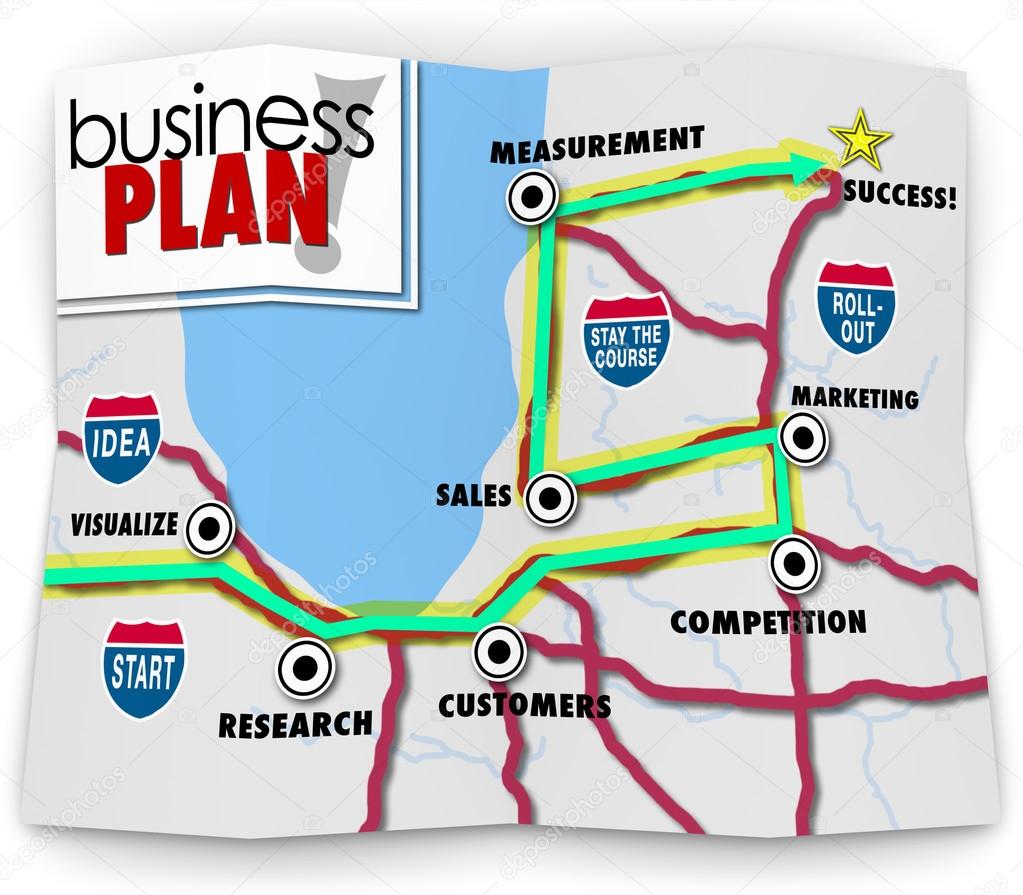 Business Plan words on a road map directing you to success
