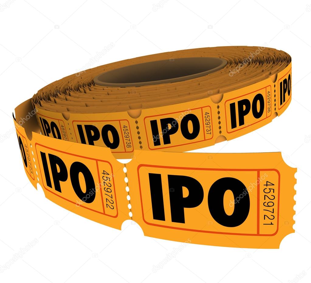 IPO initial public offering acronym letters on a roll of raffle tickets