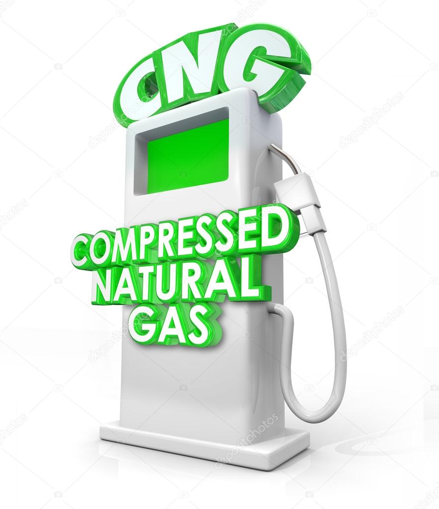 CNG acronym in greed 3D letters on an alternative fuel pump