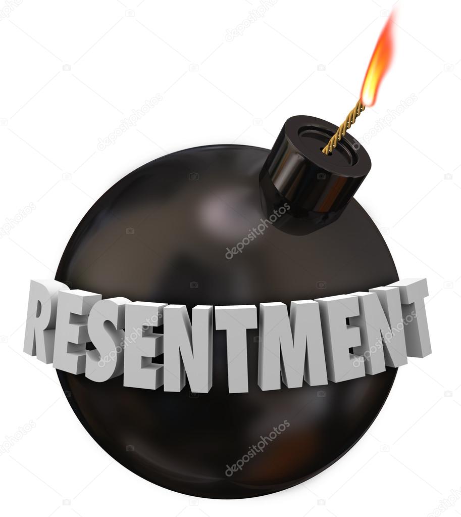 Resentment 3d letters word on a black round bomb