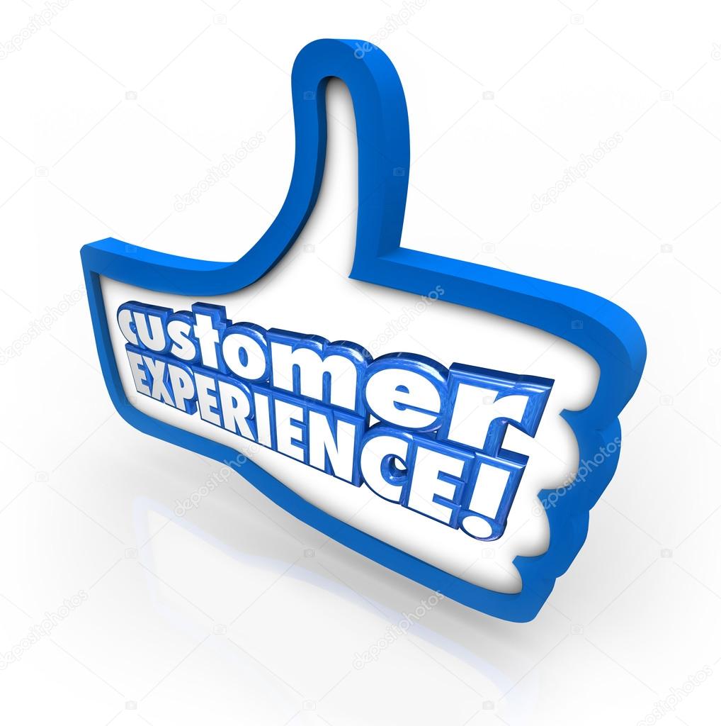 Customer Experience words on a thumbs up symbol