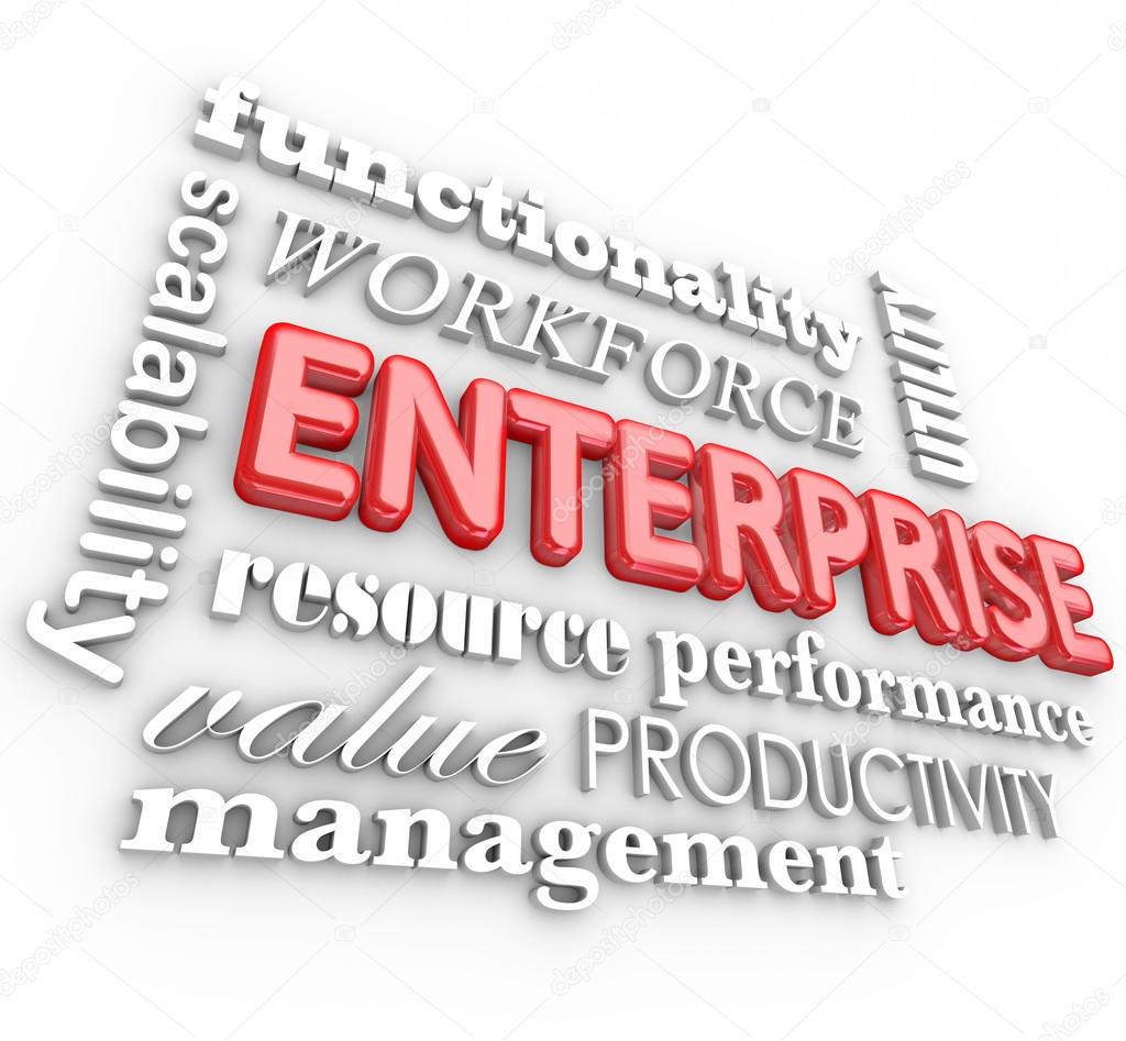 Enterprise related words in 3D letters