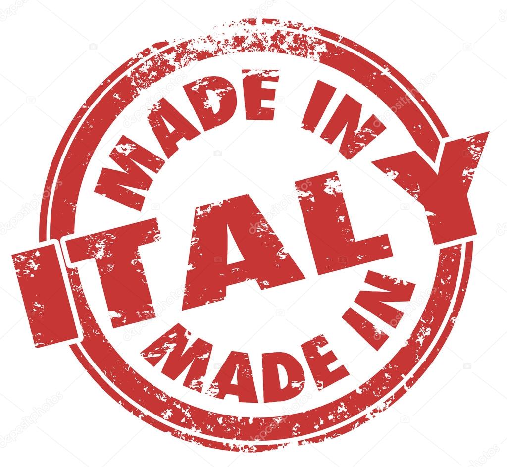 Made in Italy words on a round red stamp