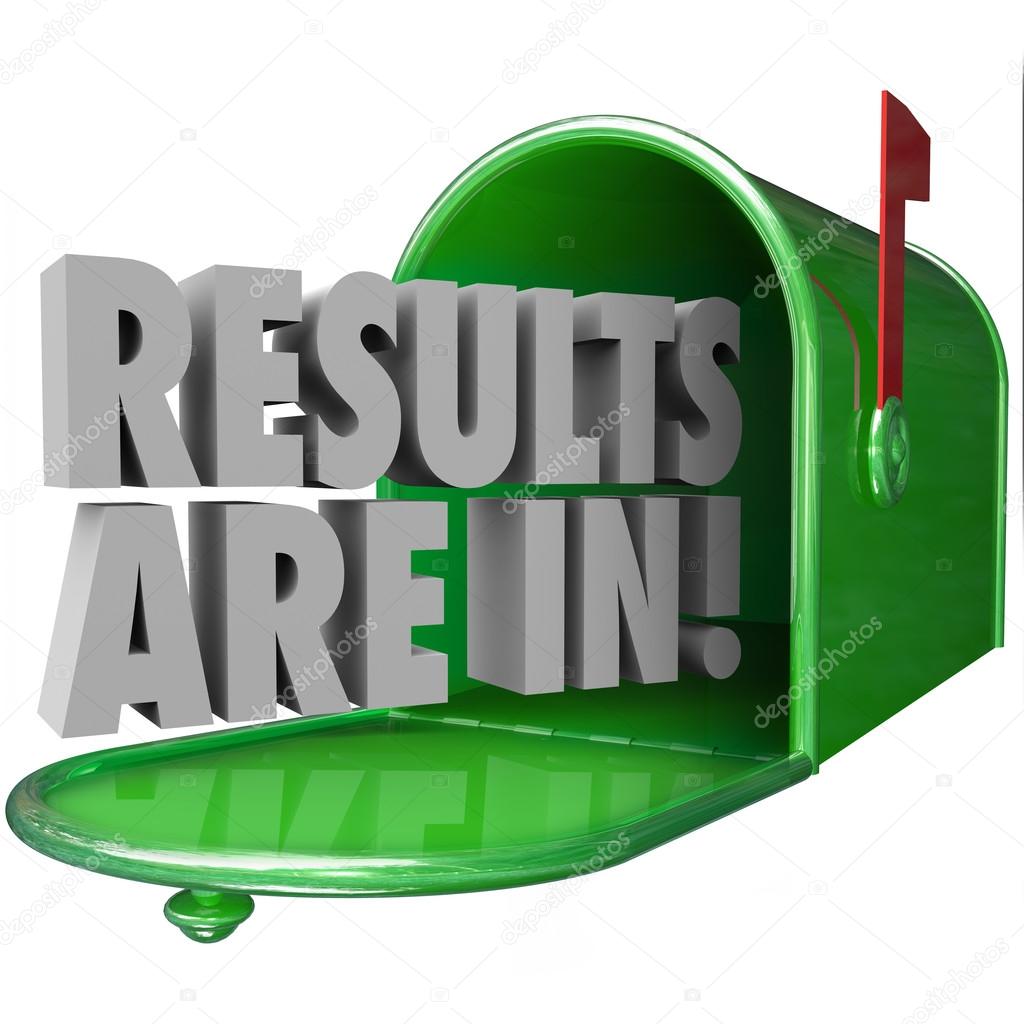 Results Are In 3d words in a green metal mailbox