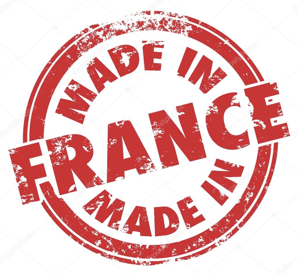 Made in France words in a round red stamp for products produced in the European country