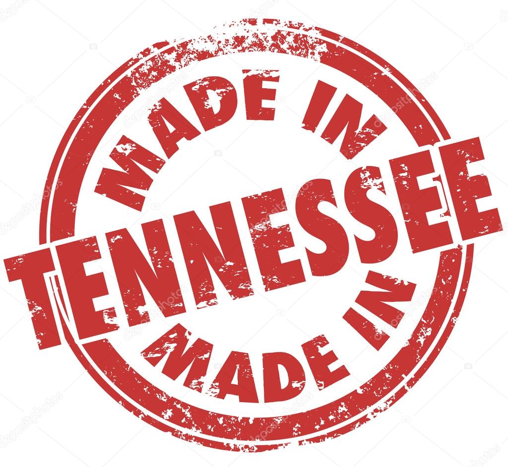 Made in Tennessee words in red ink in a round stamp to show state pride in products manufactured in TN
