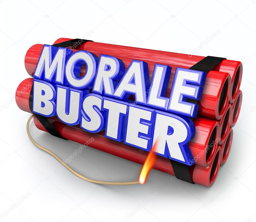 Morale Buster 3d words on a bundle of dynamite sticks