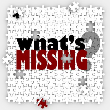 What's Missing words and question mark on a puzzle clipart