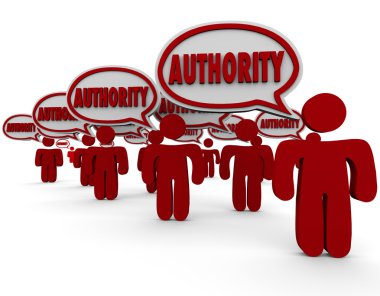 Authority word in speech bubbles above people or workers clipart