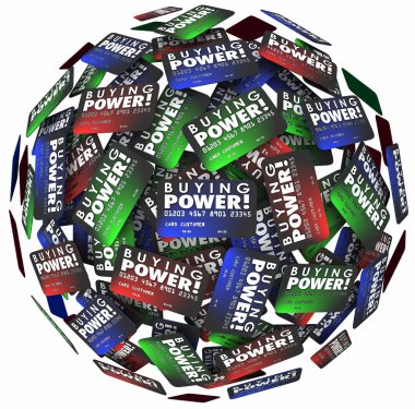 Buying Power words on credit cards in a ball clipart