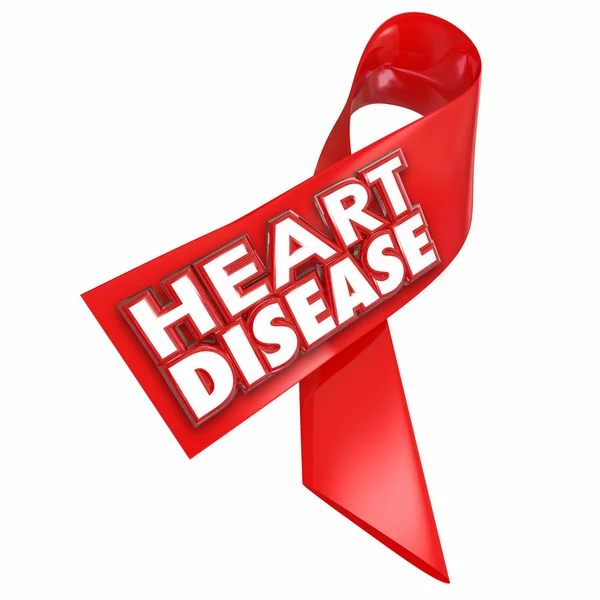 Heart Disease awareness red ribbon with 3d words — Stock Photo, Image