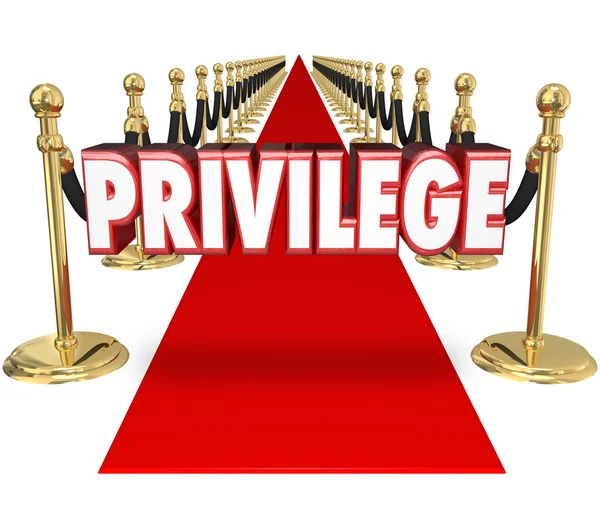 Privilege word in red 3d letters on a red carpet — Stock Photo, Image