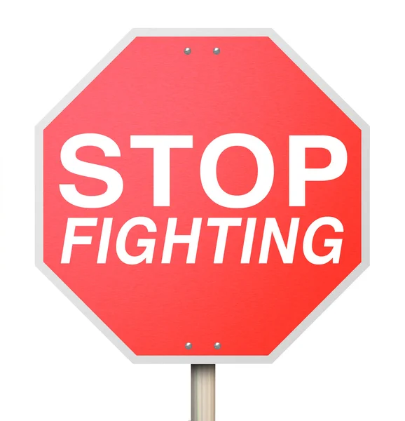 Stop Fighting words on a red road or traffic sign — Stock Photo, Image