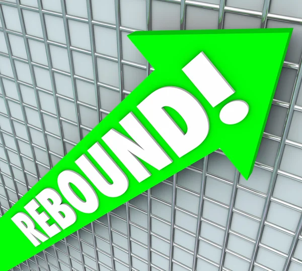 Rebound word-a zöld 3D-s nyíl — Stock Fotó