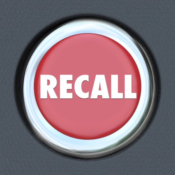 Recall word on a red round car or vehicle ignition button — Stock Photo, Image