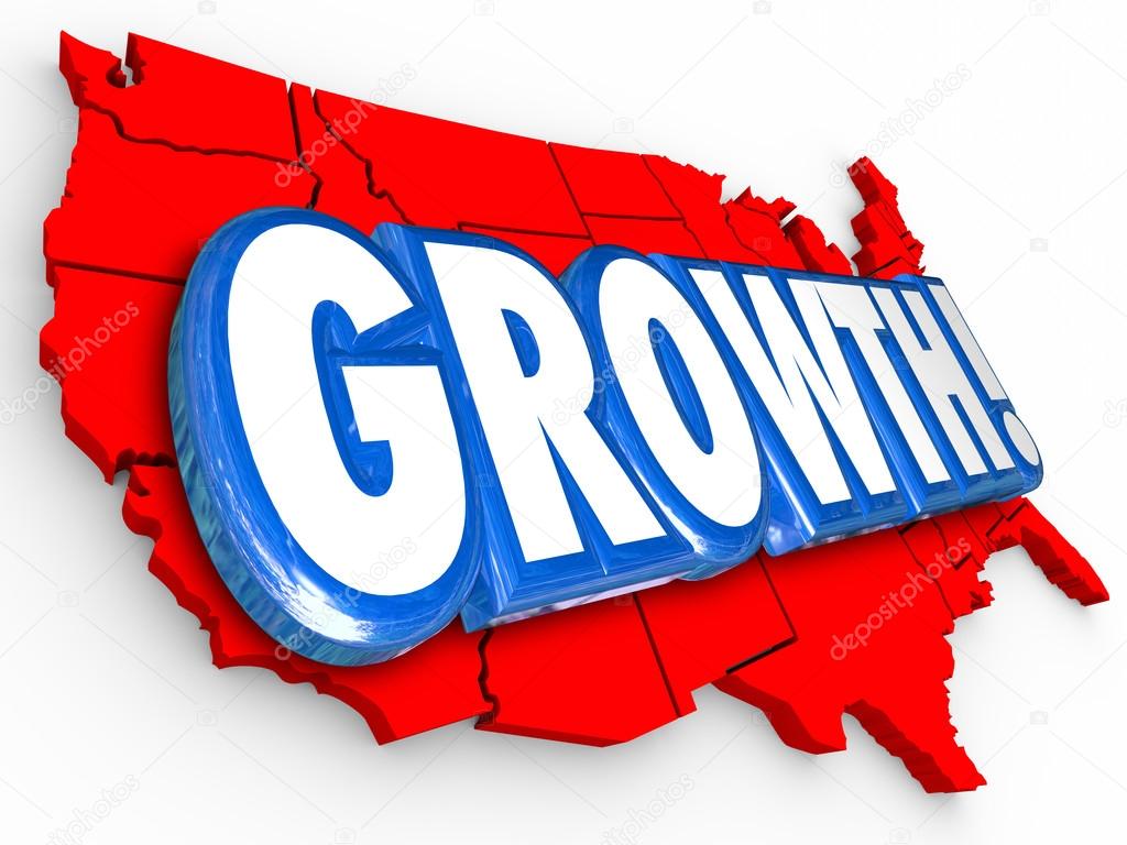 Growth 3d Word on a red United States of America map