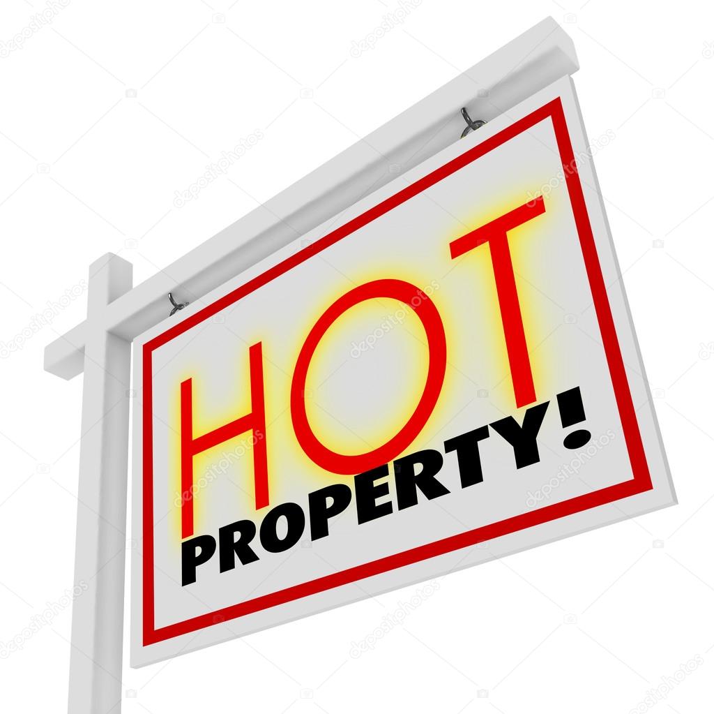 Hot Property words on home or house for sale real estate sign