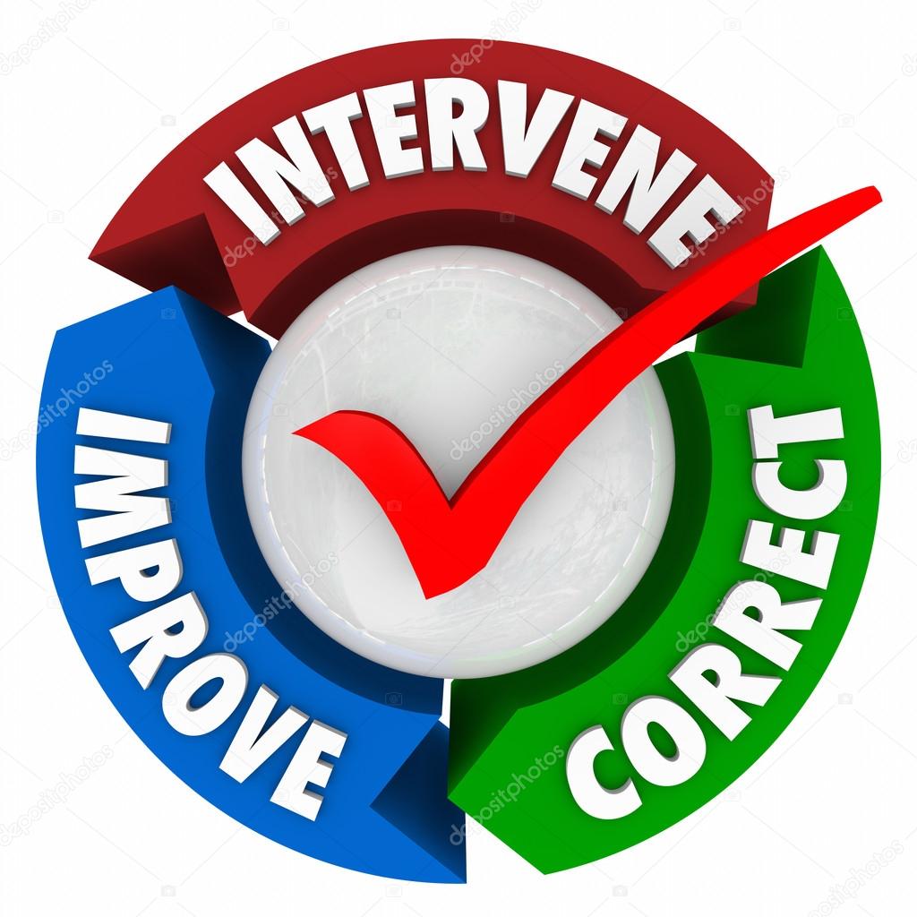 Intervene, Correct and Improve words on a circular diagram