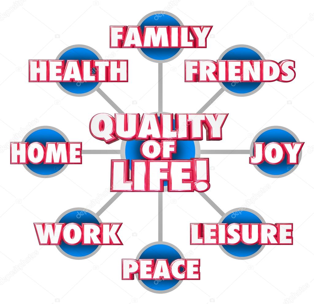 Quality of Life 3d words on a grid or diagram