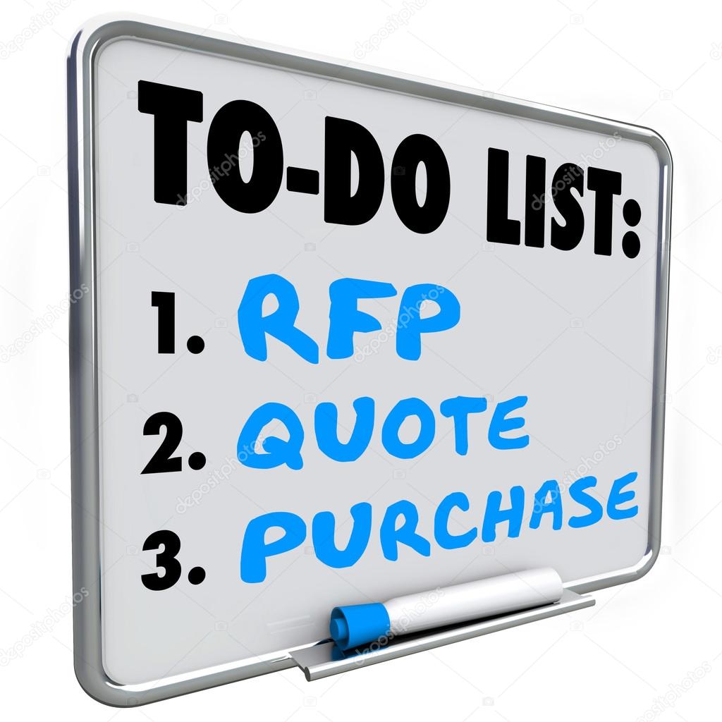RFP, quote and purchase words written on a dry erase board