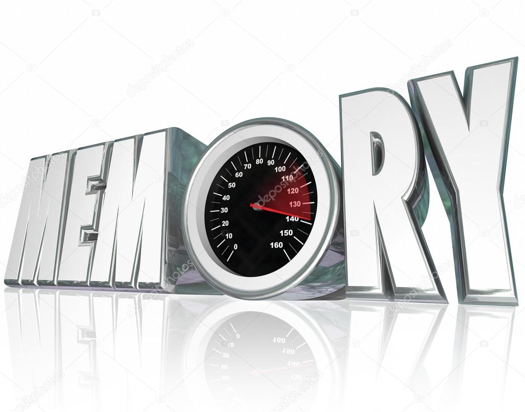 Memory word in 3d letters with a speedometer