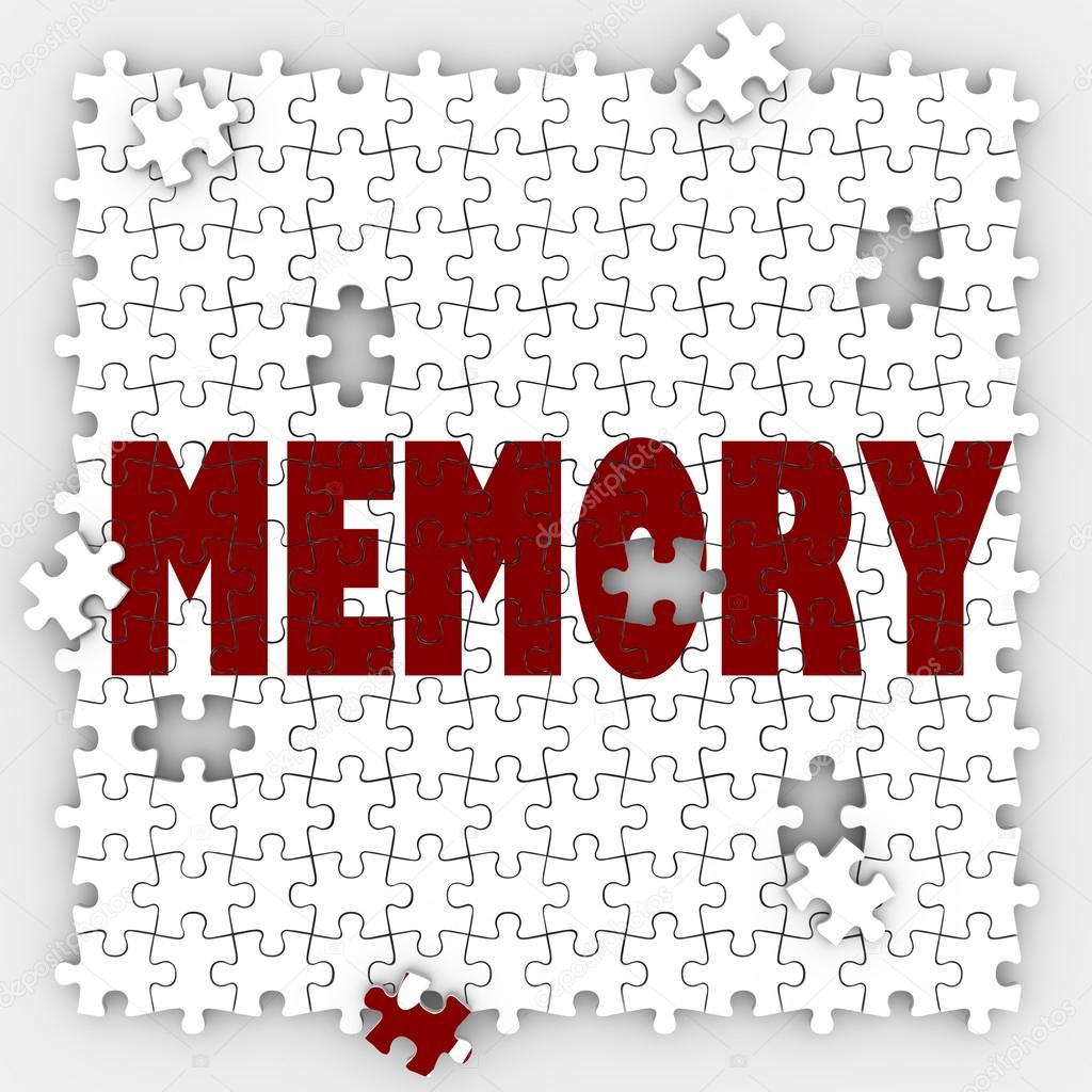 Memory word on puzzle pieces with holes