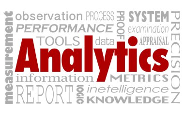 Analytics ve ilgili kelimeleri bir kolaj arka planda