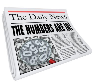 The Numbers Are In words in a newspaper headline clipart