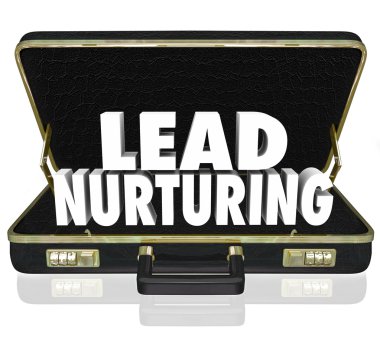 Lead Nurturing 3d words in a black leather briefcase clipart