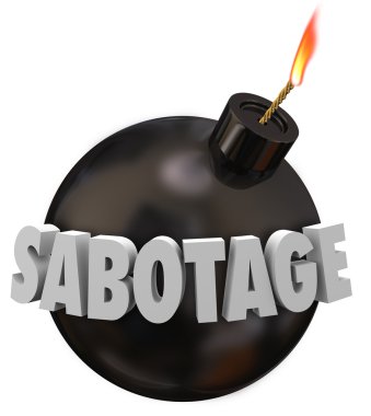 Sabotage word in 3d letters on a black round bomb clipart