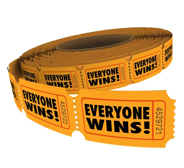 Everyone Wins words on raffle tickets — Stock Photo, Image