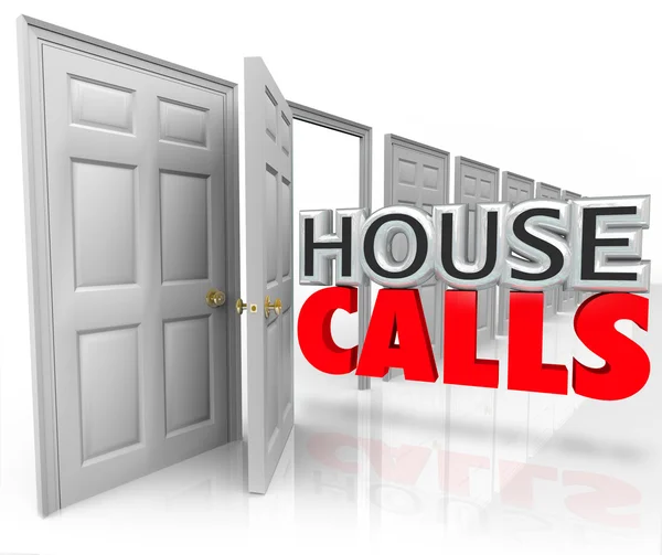 House Calls 3d words coming out an open door — Stock Photo, Image