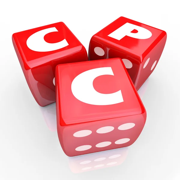 CPC words in abbreviation or acronym on three red dice — Stock Photo, Image