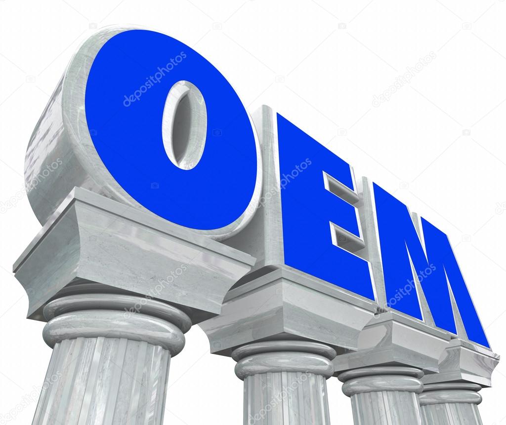 OEM letters standing for original equipment manufacturer on marble columns