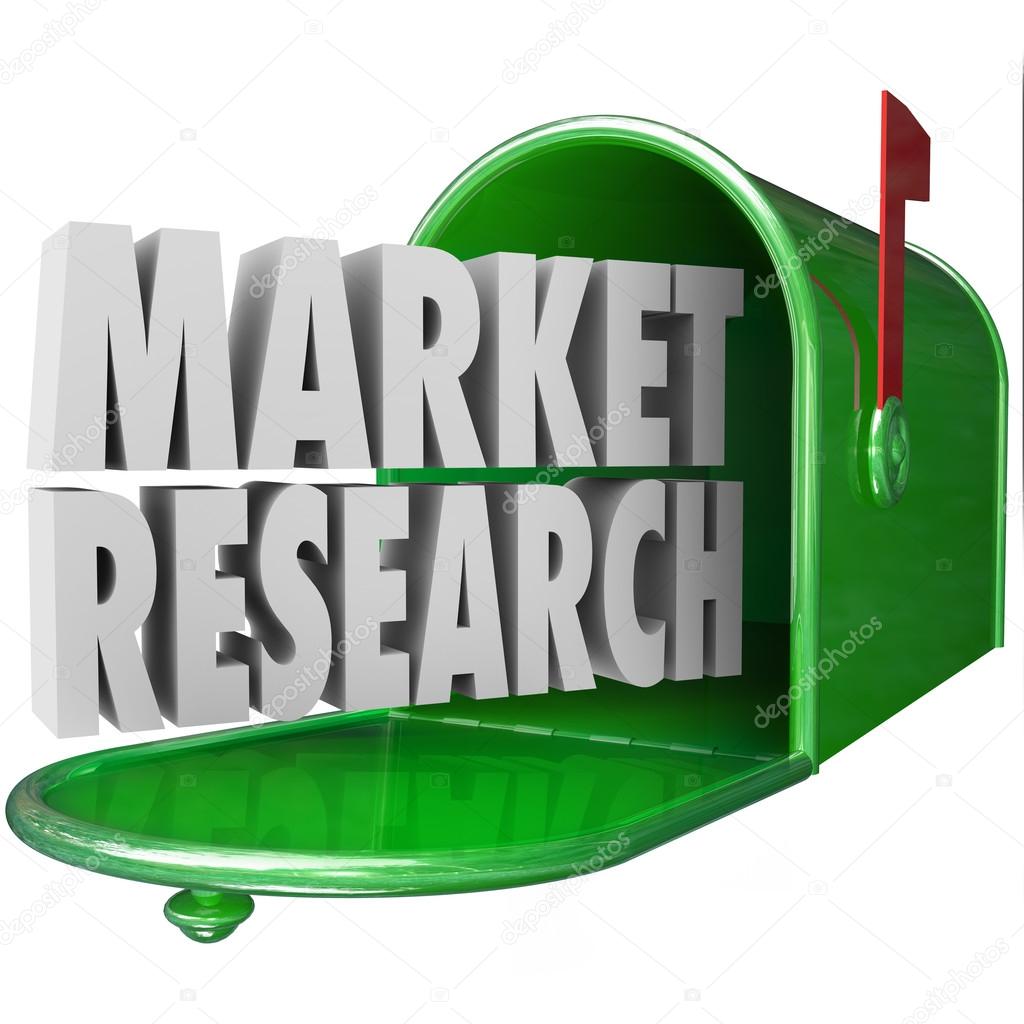 Market Research in 3d words in a green metal mailbox