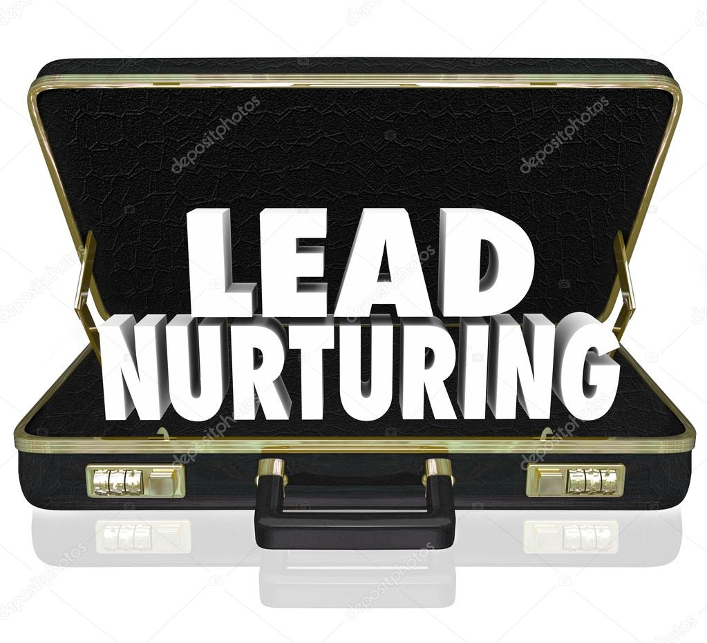 Lead Nurturing 3d words in a black leather briefcase