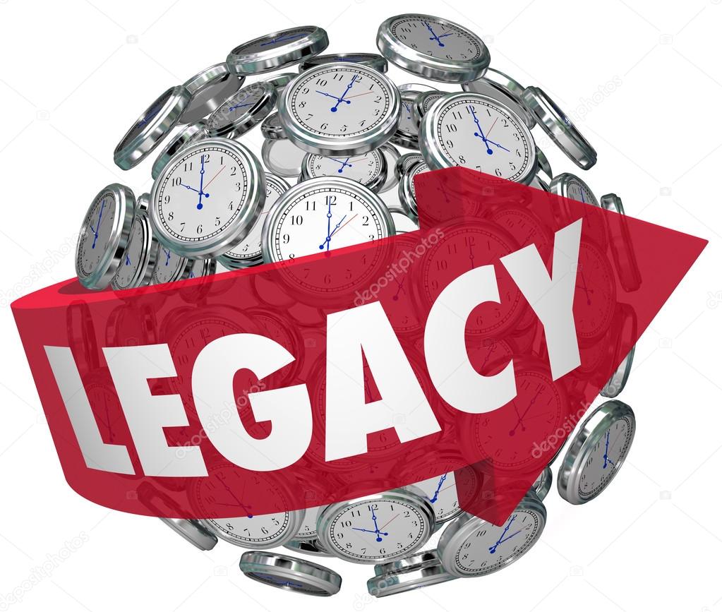 Legacy word on a red arrow around a ball