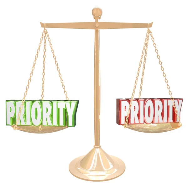 Priority 3D words on a gold scale — Stock Photo, Image