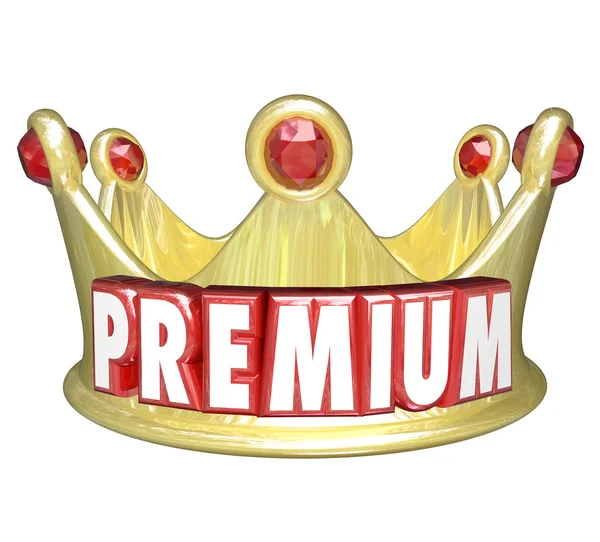 Premium word in 3D letters on a gold crown — Stock Photo, Image