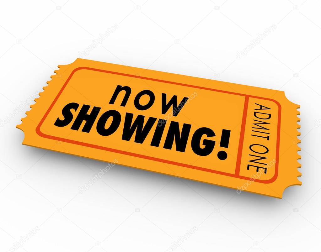 Now Showing words on a ticket or pass