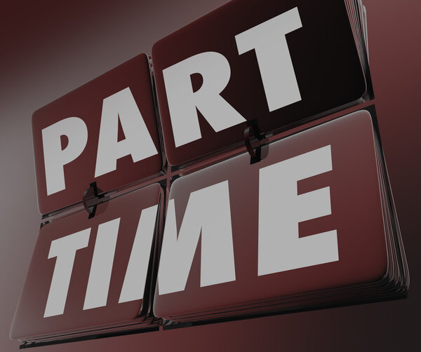 Part Time words on a retro flipping tile clock