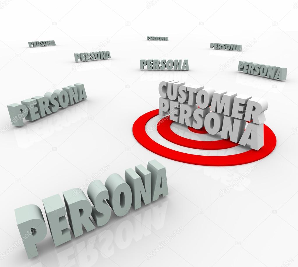 Customer Persona 3D words on a bulls-eye or target