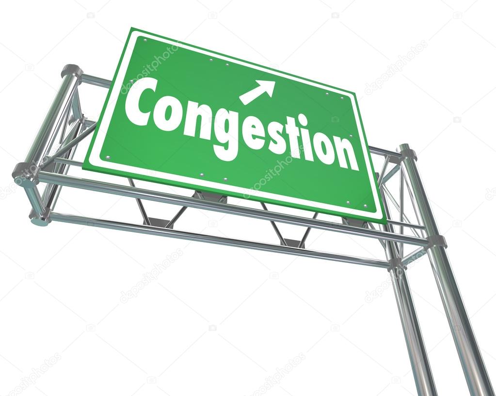 Congested word on a crowded road or highway sign