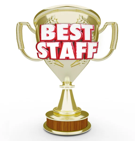 Beste personeel woorden in 3D-letters op een gouden trofee — Stockfoto