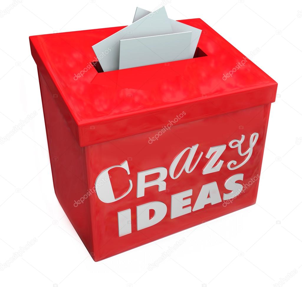 Crazy Ideas words on a red suggestion box