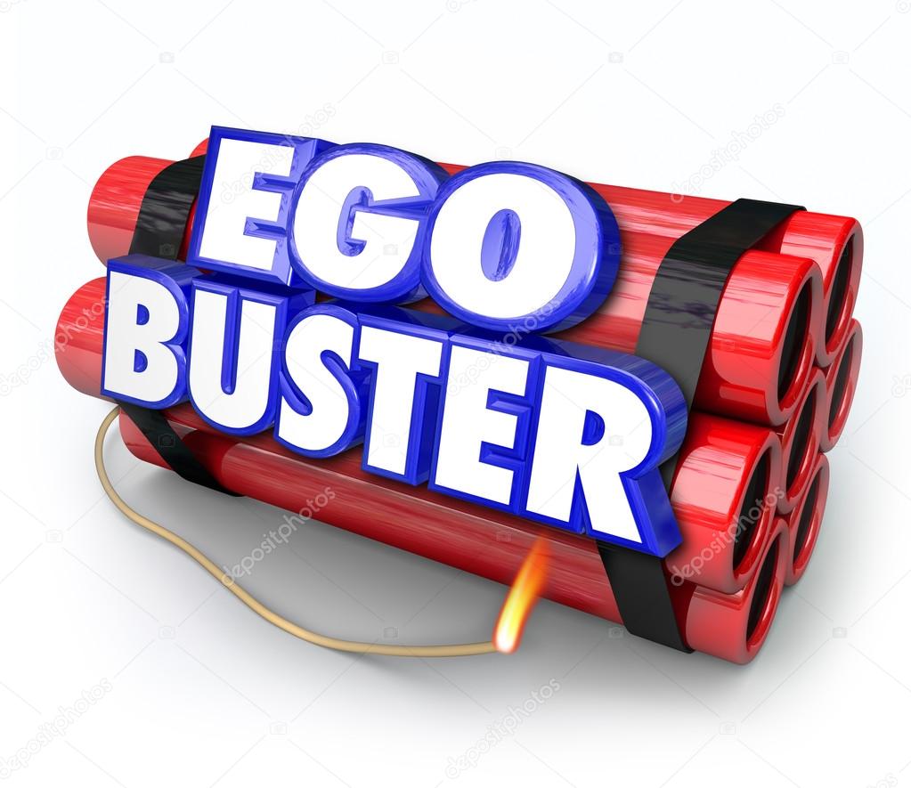 Ego Buster words in 3d letters on dynamite sticks