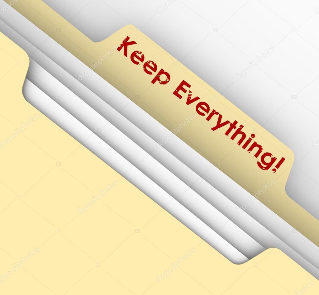 Keep Everything words stamped on a manila folder