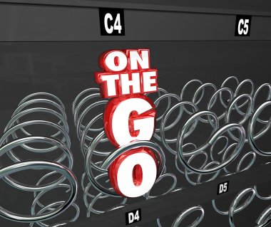 On the Go 3d words in a snack or vending machine clipart