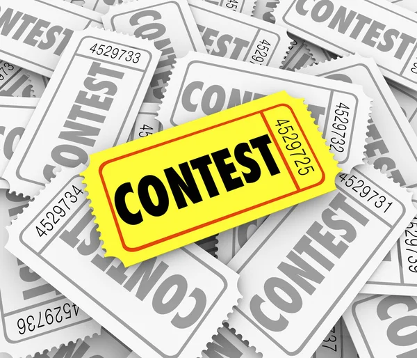 Contest word on tickets in a pile — Stock Photo, Image